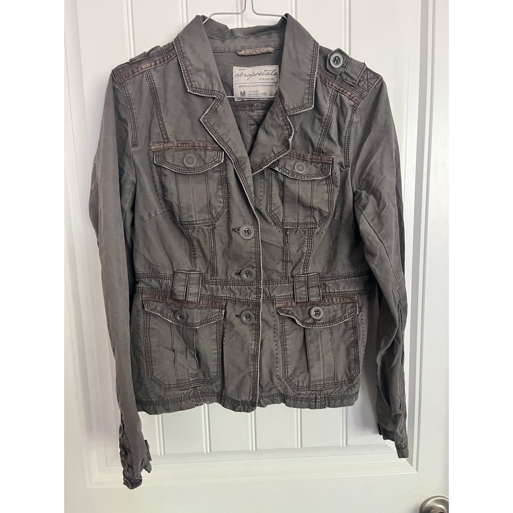 Aeropostale 100% Cotton Utility Field Cargo Jacket Womens Medium Olive 784